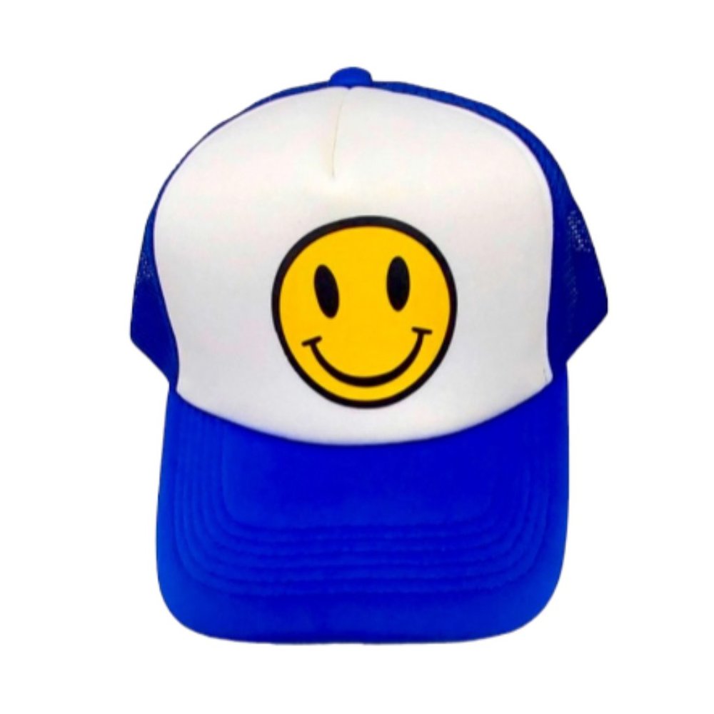 Smiley Face Baseball Meshback Trucker Hat Adjustable Blue